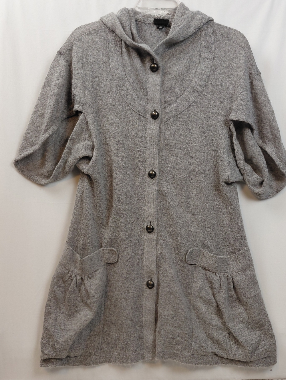 Anna Sui Mohair Blend‎ Hooded Lightweight Cardigan Women's Sz Small Pockets Gray